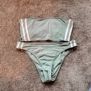 PACSUN Striped Tube Top and Cheeky Bikini Set